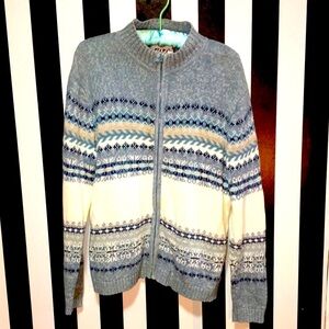 Vintage 1980s Tiara International Fair Isle Print Zip Up Cardigan Sweater Medium